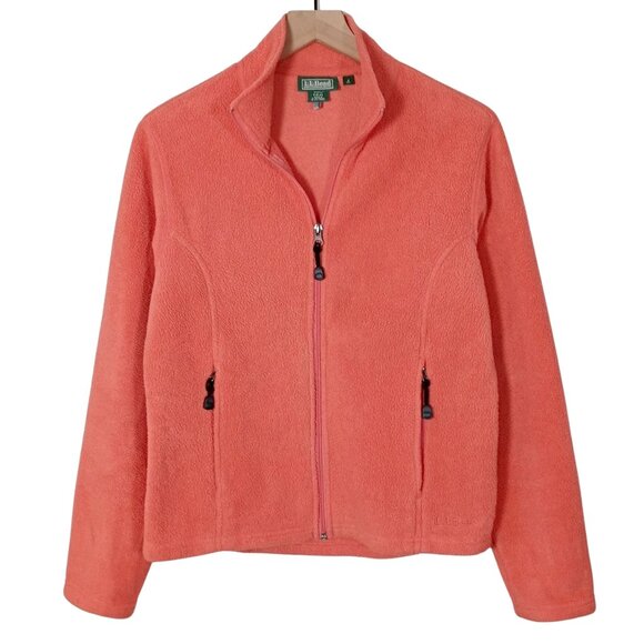 VTG LL Bean Womens Polartec Fleece Full Zip Jacket Coral Pockets Gorpcore Size S - Picture 1 of 9